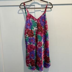 Vintage Satin Slip Dress‎ Women Size Large Floral Pinup Coquette 90s Hong Kong
